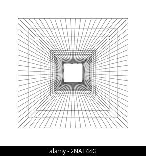 Room, hall, studio or portal wireframe in perspective. Box grid structure. Mesh in 3D dimension. Engineering, architecting or technical scheme Stock Vector