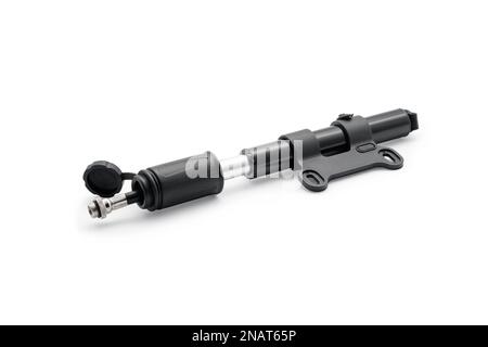 Compact bike pump. Close-up. Isolated on white background. Stock Photo