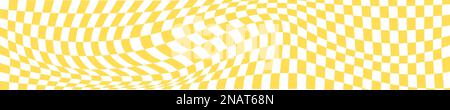 Checkered white and orange chessboard background with distortion. Psychedelic pattern with warped squares. Optical illusion effect. Trippy checker Stock Vector