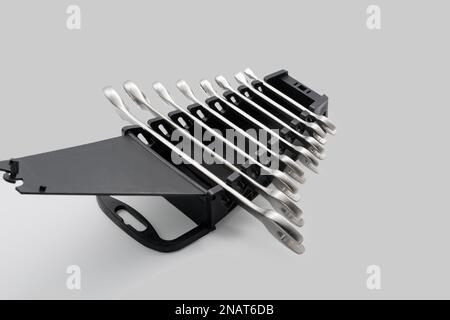 Open end wrench set. Close-up. Isolated on white background. Stock Photo