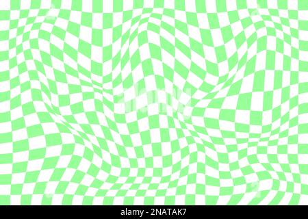 Chequered visual illusion. Distorted chessboard background. Psychedelic pattern with warped black and white squares. Race flag texture. Trippy Stock Vector
