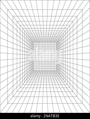 Room, hallway, studio or portal perspective wireframe. Box grid structure. Mesh in 3D dimension. Engineering, architecting or technicalisometric cell Stock Vector