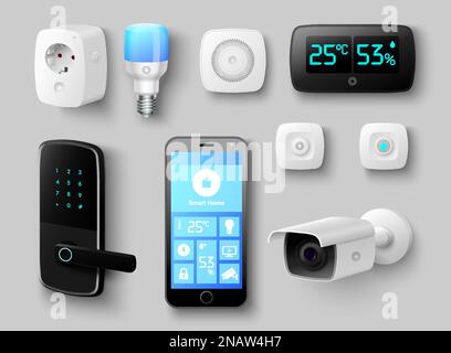 Smart home system icon realistic vector set Stock Vector