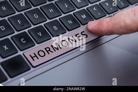 Handwriting text Hormones. Word Written on regulatory substance produced in organism transported tissue fluids Stock Photo