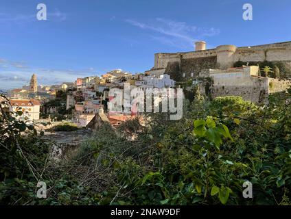 Gaeta, Italy. View over the Old Town and the 6th century Aragonese- Angevine Castle on the mountaintop. Stock Photo