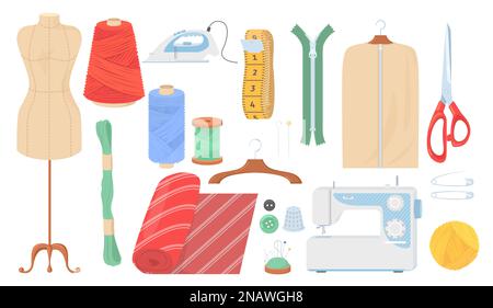 Sewing items isolated vector set on white Stock Vector