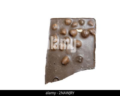 Piece of chocolate with hazelnuts isolated on white Stock Photo