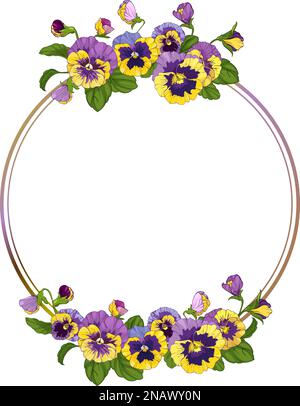 round frame with pansy flowers, wreath for background, texture, pattern, frame or border Stock Vector