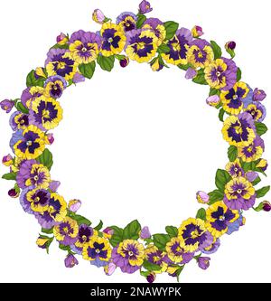 round frame with pansy flowers, wreath for background, texture, pattern, frame or border. vector illustration of pansies floral Stock Vector
