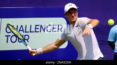 CHENNAI, 13/02/2023, Russia's Kachmazov Alibak play a shot against ...