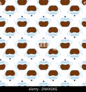 Seamless pattern of teapot with coffee or tea. Flat vector illustration of kitchenware, kettle Stock Vector
