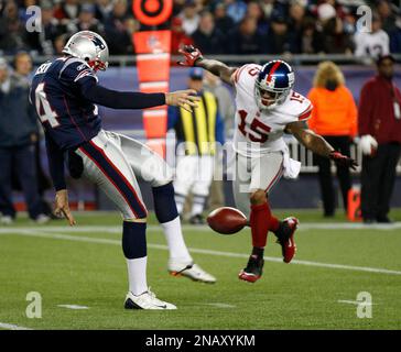 New England Patriots' Zoltan Mesko, left, holds the ball as Stephen  Gostowski kicks during football training camp, Friday, July 30, 2010, in  Foxborough, Mass. (AP Photo/Michael Dwyer Stock Photo - Alamy