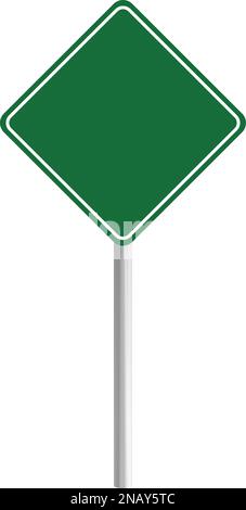 Road green traffic sign board. Blank board with place for text. Danger blank warning empty signs. Traffic sign board mockup. Transportation guidance b Stock Vector