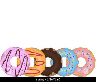donuts sweet frame with white icing and dragee, lollipips, coffee beans ...