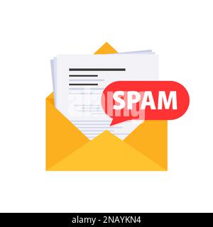 Email spamming attack. Email box hacking, spam warning. Vector stock illustration. Stock Vector