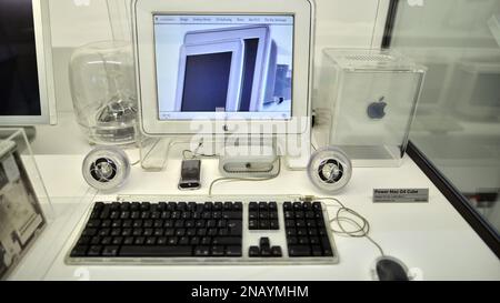 Warsaw, Poland. 10 February 2023. Inside the Apple Museum. Power Mac G4 Cube computer. Stock Photo