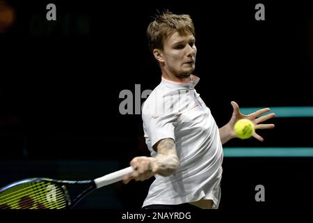 ROTTERDAM - 13/02/2023, Alexander Bublik (KAZ) in action against Stan Wawrinka (SUI) on the first day of the ABN AMRO Open tennis tournament in Ahoy. AP SANDER KING Stock Photo