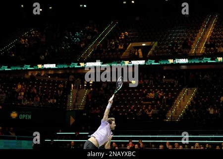 ROTTERDAM - 13/02/2023, Stan Wawrinka (SUI) in action against Alexander Bublik (KAZ) on the first day of the ABN AMRO Open tennis tournament in Ahoy. AP SANDER KING Stock Photo