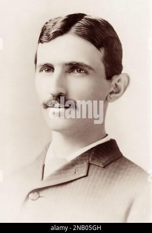 Nikola Tesla (1856-1943), Serbian American inventor, electrical engineer, mechanical engineer, and futurist at 29 years old. (Photo: c1885) Stock Photo