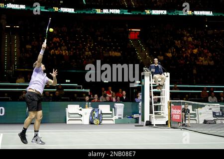 ROTTERDAM - 13/02/2023, Stan Wawrinka (SUI) in action against Alexander Bublik (KAZ) on the first day of the ABN AMRO Open tennis tournament in Ahoy. AP SANDER KING Stock Photo