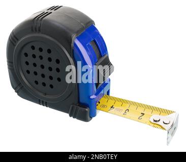 Construction tape measure isolated on white background. Metric measuring tape Stock Photo