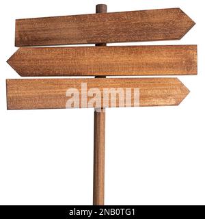 Blank Wood sign post isolated on white background. Template Stock Photo
