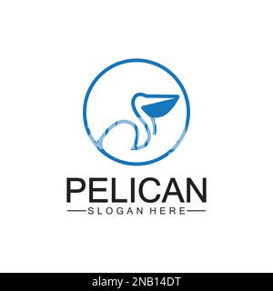 Pelican bird logo design, line art pelican bird logo vector illustration template Stock Vector