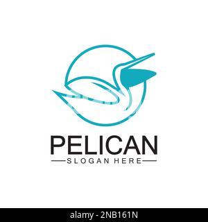Pelican bird logo design, line art pelican bird logo vector illustration template Stock Vector