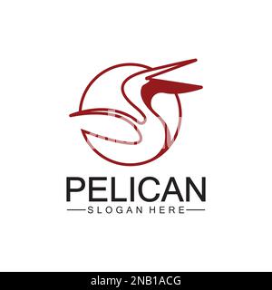 Pelican bird logo design, line art pelican bird logo vector illustration template Stock Vector