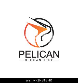 Pelican bird logo design, line art pelican bird logo vector illustration template Stock Vector
