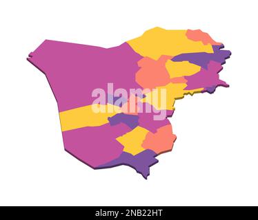 Iraq political map of administrative divisions - governorates and Kurdistan Region. Isometric 3D blank vector map in four colors scheme. Stock Vector