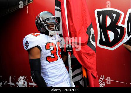 Tampa Bay Buccaneers safety Tanard Jackson (R) hits Seattle Seahawks tight  end John Carlson as he crosses the goal line in the seond quarter at Qwest  Field in Seattle on December 20