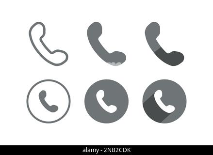 Calling Phone Flat Circular Line Vector Icon Collection Stock Vector