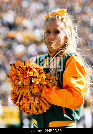 Green Bay Packers cheerleader during the first half of an NFL