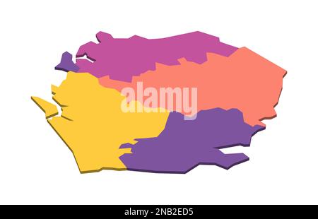 Sierra Leone political map of administrative divisions - provinces and one area. Isometric 3D blank vector map in four colors scheme. Stock Vector
