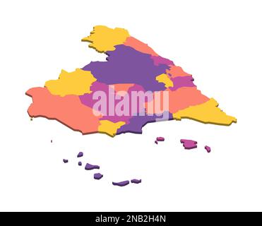 Spain political map of administrative divisions - autonomous communities and autonomous cities of Ceuta and Melilla. Isometric 3D blank vector map in four colors scheme. Stock Vector