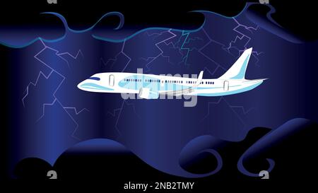 Airplane flying in the sky during a thunder storm. Passenger plane. Cargo airplane. Stock Vector