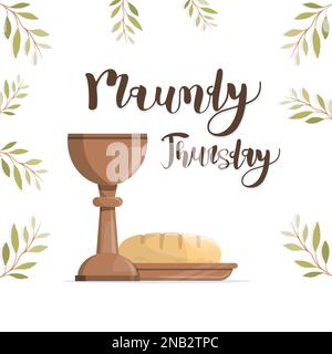 Maundy Thursday banner with chalice and bread. Vector illustration Stock Vector