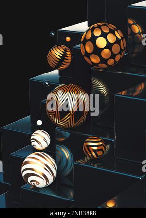 Abstract background of stripe balls or spheres composition.Decorative modern design.3d illustration. Stock Photo