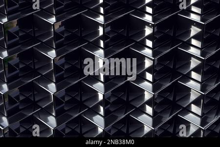 Black and shine squares wall surface.Abstract image background of cubes blocks and rectangles.3d illustration. Stock Photo