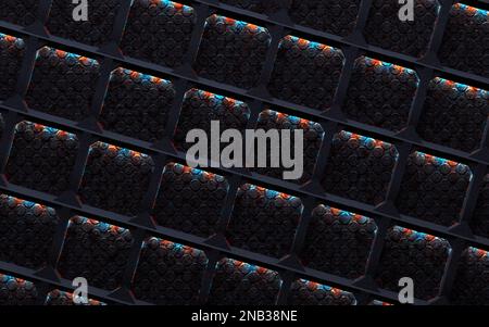 Pattern and holes in modern material.Industrial and abstract background.Mesh and grid surface in dark space.3d illustration. Stock Photo