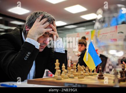 Magnus Carlsen, the Norwegian chess player who came to international  attention after winning the C group of the Corus Chess Tournament in  January 2004 at the age of thirteen, plays against Armenian