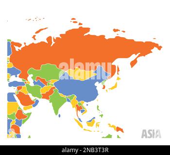 Simplified schematic map of Asia. Blank isolated continent political map of countries. Generalized and smoothed borders. Simple flat vector illustration Stock Vector