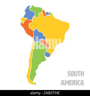 Simplified schematic map of South America. Blank isolated continent political map of countries. Generalized and smoothed borders. Simple flat vector illustration Stock Vector