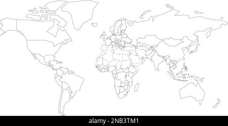Political map of World. Blank map for school quiz. Simplified black thin outline on white background. Stock Vector