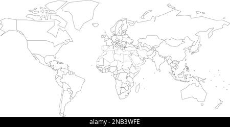 Political map of World with dots instead of small states. Blank map for school quiz. Simplified black thin outline on white background. Stock Vector