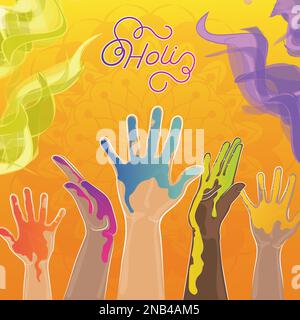 Group of painted hands with powders Holi Festival Vector Stock Vector