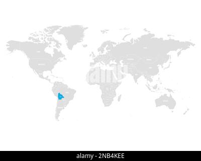 Bolivia marked by blue in grey World political map. Vector illustration. Stock Vector