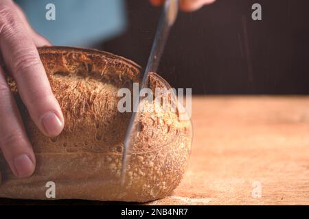 Home baked sourdough breads. Fresh, homemade sourdough breads. Stock Photo