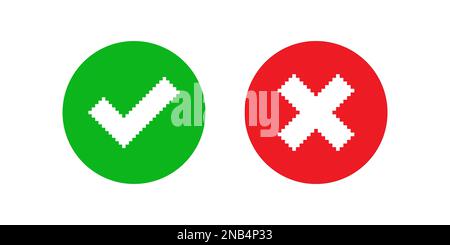 Check mark pixel icon vector set, yes and no. Stock Vector